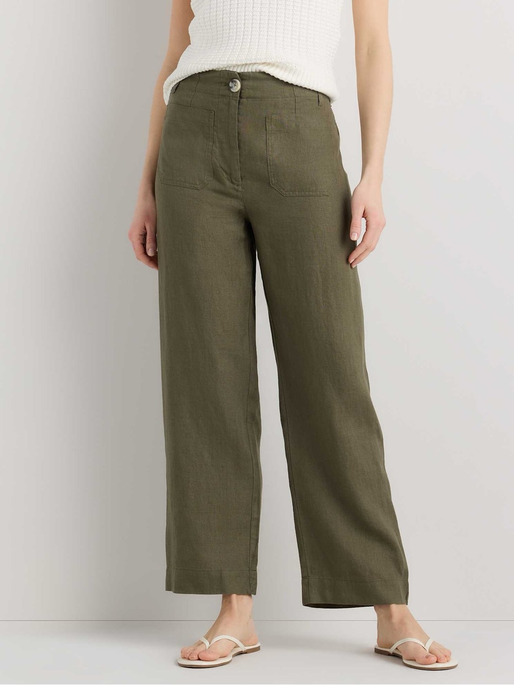 Quince 100% European Linen Patch Pocket Wide
Leg Pants High-Rise, Olive, 4